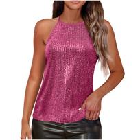 Moterų madingas viršutinis drabužis, be rankovių, su blizgučiais, liemenė XL pink