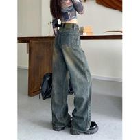 Vintažiniai moteriški džinsai plačiomis kojomis Harajuku Baggy džinsinės kelnės Didelės Grunge Streetwear Y2k rudens kelnės korėjietiškos mados S black