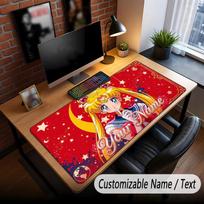 Custom Name Extended Mouse Pad,Sailor Moon Gaming Desk Mat For Home Office Desktop Decor 30cmx60cm red