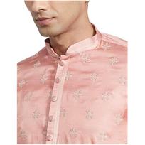 Manyavar Embroidered Design Knee Long Full Sleeves Kurta and Churidar Set For Men - (Pink, Large) L rožinė