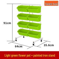 Movable Multi-layer Iron Flower Pot Stand with Wheels for Balcony or Garden green
