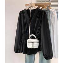 V-neck Long Sleeved Plus Size Shirt Loose Pleated Ruffle Oversized Tops Ladies Chic Elegant Solid Versatile Blouse XL gray