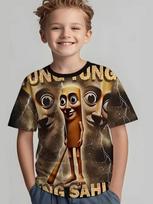 Summer Top Italian Brainrot T-Shirt Cartoon Anime Print Clothes Round Neck Basic Short-Sleeved Fashin Casual Loose Kids't Shirts 110 brown