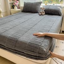 2025 New Milk Velvet Winter Warm Fitted Sheet Thicken Non-Slip Mattress Cover Luxury Bed Bedding for Home Hotel Juego De Sábanas 2pcs pillowcases gray