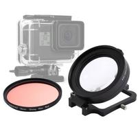 JSR 58mm 16X Macro Lens + Red Diving Lens Filter with Lens Cover + Lens Filter Ring Adapter + String + Cleaning Cloth for GoPro HERO6 /5 Dive Housing gray