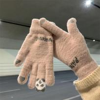 Fashion Winter Mink Velvet Panda Five Finger Gloves Plush Warm Solid Color Cold-proof Gloves Women Outdoors Cycling Mittens gray