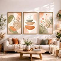 3 vnt. Neutralus Boho Gėlių Sienų Menas, Terakotos Žalios Spalvos Vandens Spalvos Botaniniai Drobės Spaudiniai, Minimalistinis Dekoras Miegamajam Svetainei 70X100CM No Framed