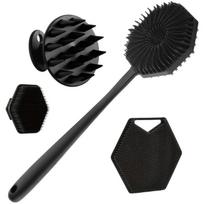 1/4Pcs Long Handle Soft Silicone Back Scrubber & Massager Gentle Exfoliating Brush For Deep Cleansing Bath Massage Back Scrubber A 4PCS black