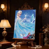 Frozen Elsa & Friends Pearl-Inlaid Frameless Art | Handmade Pearl Craft, Ice Castle Theme, for Frozen Dreamy Home Decor & Gift Option 45x55cm blue