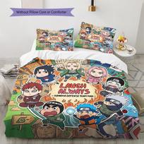 Naruto Team Celebration Pattern Bedding Quilt Set Quilt Cover Pillowcase Home Birthday Gift(1 * duvet cover + 2 * pillowcase, without core) 140x200cm gray