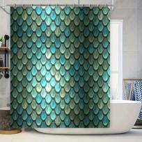 Blue Green Fish Scale Shower Curtain Waterproof Bathroom Decor Shower Liner with Hook Set Modern Bath Accessories 90x180cm white