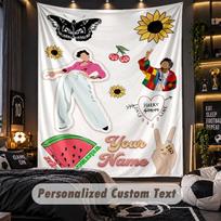 Personalized Wall Tapestry,Harry Styles Custom Printed Name, Fabric Wall Art For Indoor Room Backdrop 100cmx150cm white