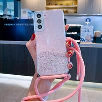 Blizgantis telefono dėklas, skirtas Samsung Galaxy A14 A36 A33 A53 A73 A52 A54 A56 A34 A16 A15 A55 S25, su dirželiu-kaklo juostele S24 FE&Case & Strap gray