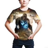 Children's Fashion Tops Summer Children's Cool Godzilla Summer Short-Sleeve T-Shirt European and American Cartoon Print 140 black