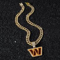 Blizgantis Washington Commanders pakabukas ant grandinėlės Lydinio paauksuotas Kristalinis Kubietiškas grandinėlės Nacionalinės Futbolo Lygos komandos logotipas Papuošalai Cuban chain&18inch(45cm) auksas
