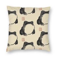 Matsumoto Hoji Frog Square Pillowcase Polyester Linen Velvet Printed Zip Decorative Pillow Case Room Cushion Cover 30cmx30cm(12x12Inch) beige
