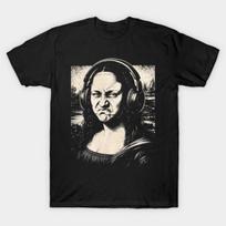 Mona Lisa Bass Face Funny DJ Music Producer Graphic Crew Neck Tee M gray