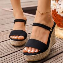 Plus‑Size Thick Platform Height Increasing Wedge Women Slide Slippers 42 juoda