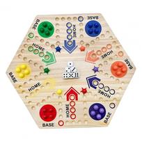 Double-Sided Flying Chess Game With Marble Dice 4-6 Players Interactive Flying Chess Wooden Board Game Adults Educational Toy beige