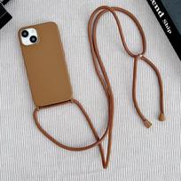 Kryžinė apyrankė-dirželis Skysto silikono dėklas iPhone 16 Plus 11 12 Mini 17 15 14 13 Pro Max 17 Air Kaklo dirželis Minkštas dangtelis iPhone 15 Pro ruda
