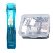 Paper Clip Stapler Portable Clip Dispenser No Hole Punching Paper Pusher with 50 Refillable Transparent Metal Clips Office School Supplies D sidabras
