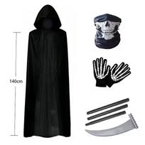 Terror Stitch Halloween Party Cosplay boy Adult Death Black Cloak, Halloween Death Skull Skeleton Ball Costume Prop Set 140cm black