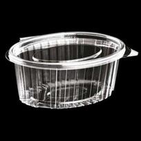 Multi Plastikinis dubenėlis Catersource 750 ml 145x190x60 mm ovalus su atlenkiamu dangteliu RPET permatomas 4 vnt. x 100 vnt./dėžėje