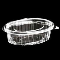 Multi Plastikiniai dubenėliai Catersource 250 ml 112x145x42 mm ovalūs su užlenkiamu dangteliu RPET permatomi, 8 vnt. x 100 vnt./kartonas