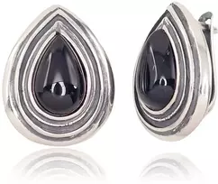 Diamond Sky Jewelry Sidabriniai auskarai su oniksu „Obsidian Tear“