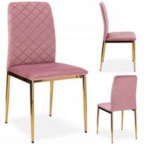 Rožinė veliūrinė kėdė su auksinėmis kojomis, pikinta, „glamour“ stiliaus