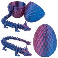 Kristalinis 3D spausdintas drakonas su kiaušiniu, lankstus, mėlynos-violetinės spalvos