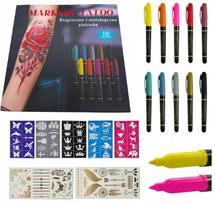Nuplaunamų tatuiruočių rinkinys vaikams „Colorful Art“ su trafaretais ir 10 flomasterių