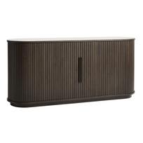 Tamsios natūralios spalvos iš keraminės plokštės šoninė spintelė su stumdomomis durimis 165x76x45 cm Enna – Unique Furniture