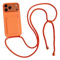 Silikoninis dėklas su kortelių skyreliu ir dirželiu iPhone 18 Pro Max / 17 Pro Max, oranžinis
