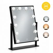 Kosmetinis makiažo veidrodis ModernHome su LED apšvietimu 30x40 cm, 12 lempučių, juodas