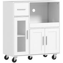 Balta mobilioji virtuvės spintelė 80x40x89 cm su stalčiumi lentynomis padėklu mikrobangų ratukais virtuvei bei namams
