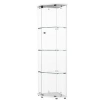 Stiklinė kampinė vitrina 42,5x60x162 cm, LED, 4 lentynos, rakinamos stiklinės durys, balta