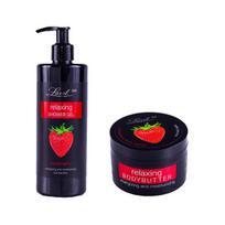 Drėkinamasis dušo gelis ir kūno kremas Relaxing Strawberry, rinkinys