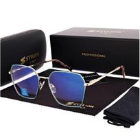 Premium Moteriški Akinių Rėmeliai Su Blue Light+Antifatigue, Šešiakampis Dizainas, Auksinis/Žalias, Stylion Stl285