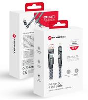 Pilkas USB-C - USB-C QC PD 3A 60W 100cm laidas + adapteriai USB-A - Lightning "Forcell F-ENERGY C241 4in1"