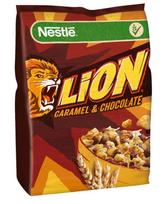 Pusryčių dribsniai NESTLE Lion, su šokoladu ir karamele, 450 g