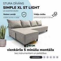 Didelis kampinis sofos be porankių Simple XL St Light Šviesiai pilka