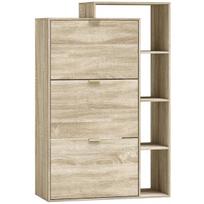 Batų spintelė prieškambariui, 3 atverčiami skyriai, 4 atviros lentynos, medžio spalvos