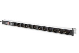 Digitus Power strip PDU with aluminum profile, 12-outlet (black/aluminum, 2-meter cable, 1U, with switch and surge protection)