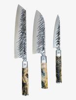 Satake - Satake Knife Set, Kiritsuke, Santoku And Petty - Peilių rinkinys - Marga / raštuota