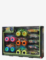 Hot Wheels - Monster Trucks Glow In The Dark Multipack, 10 Toy 1:64 Vehicles: 5 Trucks & 5 Cars - Žaislinis automobilis - Marga / raštuota