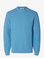Selected - Slmdane Ls Knit Reg Struc Crew Neck Noos - Apvalios apykaklės megztinis - Mėlyna