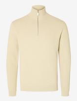 Selected - Slmdane Ls Knit Reg Struc Half Zip Noos - Megztinis su užtrauktuku - Kreminė spalva