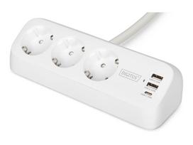 Jungikliai ir lizdai Digitus  3-way office socket strip with 2x USB-A and 1x USB-C connections | DA-70626