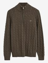 Gant - Cable Knit Half-Zip Sweater - Megztinis su užtrauktuku - Chaki spalva